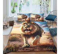 3D Print Cosy Microfiber Lion Roaring Quilt Cover All Season Bedding Sets with Matching Pillowcase Wild Animal Art Style Duvet Cover All Season Machine Washable for Bedroom Decor Double（200x200cm）