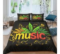 3D Print Cosy Microfiber music leaf Quilt Cover Breathable Bedding Sets with Matching Pillowcase vibrant cannabis art Comforter Cover All Season, Easy Care, Washable for All King（220x240cm）