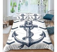 3D Print Cosy Microfiber nautical anchor Quilt Cover All Season Bedding Sets with Matching Pillowcase hand drawn style Duvet Cover All Season Machine Washable for Bedroom Decoration Single（135x200cm）