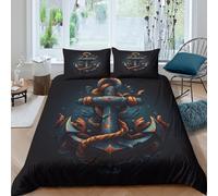 3D Print Cosy Microfiber nautical anchor Quilt Cover Sets Breathable Bedding Set w/ Pillowcase marine tattoo style Duvet Cover All Season Machine Washable for Bedroom Decoration Super king（260x220cm）