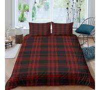 3D Print Cosy Microfiber tartan-pattern Quilt Cover All Season Bedding Sets with Matching Pillowcase red-black-plaid-style Duvet Cover All Season Machine Washable for Bedroom Decor Single（140x200cm）