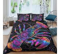 3D Print Cosy Microfiber Zodiac Lobster Quilt Cover All Season Bedding Sets with Matching Pillowcase Psychedelic Astrology Art Duvet Cover All Season Washable for Bedroom Decor Single（140x200cm）