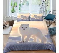 3D Print Cosy Microfibre Arctic fox Bed Quilt Cover Easy Care Bedding Set w/ Pillowcases Wild animal photography Comforter Cover All Season Breathable Washable for Men Women Kids Single（135x200cm）