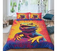 3D Print Cosy Microfibre bearded dragon Comforter Cover All Season Bedding Set w/ Pillowcases vibrant pop Style Quilt Cover Easy Care Breathable Machine Washable for Bedroom Decor Single（135x200cm）
