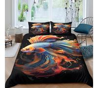 3D Print Cosy Microfibre Betta fish Comforter Cover Set All Season Bedding Set with Pillowcases Colorful aquatic art Quilt Cover Easy Care Breathable for Bedroom Decor King（220x240cm）