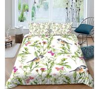 3D Print Cosy Microfibre Birds among flowers Quilt Cover Sets Easy Care Bedding Set w/ Pillowcase Watercolor botanical Duvet Cover All Season Machine Washable for Home Decor Single（140x200cm）