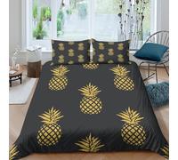 3D Print Cosy Microfibre Golden pineapple Quilt Cover Breathable Bedding Sets with Pillowcases Tropical fruit pattern Comforter Cover All Season Easy Care, for Bedroom Decor Double（200x200cm）