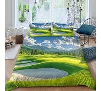 3D Print Cosy Microfibre Golf Course Landscape Quilt Cover Breathable Bedding Sets with Pillowcases Mountain Valley Comforter Cover All Season Easy Care, Washable for Bedroom Decor Single（135x200cm）