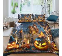 3D Print Cosy Microfibre Halloween decor Comforter Cover All Season Bedding Set w/ Pillowcases Spooky haunted house Quilt Cover Easy Care Breathable Washable for Bedroom Decor Double（200x200cm）