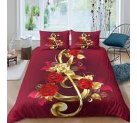 3D Print Cosy Microfibre Musical note Comforter Cover All Season Bedding Set w/ Pillowcases Floral design style Quilt Cover Easy Care Breathable Machine Washable for Bedroom Decor Single（140x200cm）