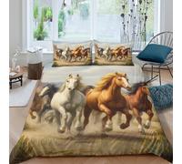 3D Print Cosy Microfibre Wild horses galloping Bed Quilt Cover Easy Care Bedding Set w/ Pillowcases Western Style Comforter Cover All Season Breathable Washable for Men Women Kids Single（140x200cm）