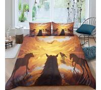 3D Print Cosy Microfibre wild horses galloping Quilt Cover Sets Easy Care Bedding Set w/ Pillowcase sunset landscape Duvet Cover All Season Machine Washable for Home Decor Super king（260x220cm）