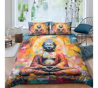 3D Print Easy Care Microfiber Buddha meditation Duvet Cover Breathable Bedding Sets with Matching Pillowcase colorful abstract art Comforter Cover All Season Washable for Home Decor Single（140x200cm）
