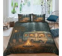 3D Print Easy Care Microfiber camping trailer Bed Quilt Cover All Season Bedding Set w/ Pillowcase cozy forest night scene Duvet Cover Set Breathable Washable for Teens Adults Single（140x200cm）