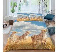 3D Print Easy Care Microfiber Cheetahs In Quilt Cover Set Breathable Bedding Set with Pillow Cases Wild Animal Bedding Quilt Cover All Season Soft Washable for Teens Adults Super king（260x220cm）