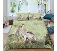 3D Print Easy Care Microfiber Cheetahs in savanna Comforter Cover Breathable Bedding Sets w/ Matching Pillowcase Wildlife photography Quilt Cover All Season Washable Kids Teens Boys Girls (220x240cm)