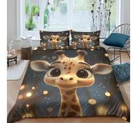 3D Print Easy Care Microfiber cute giraffe cartoon Quilt Cover Set Breathable Bedding Set w/ Pillow Cases fantasy whimsical Bedding Quilt Cover All Season Soft Washable Teens Adults King（220x240cm）