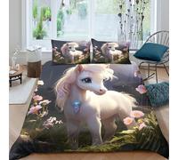 3D Print Easy Care Microfiber Cute pony Comforter Cover Breathable Bedding Sets with Matching Pillowcase Fantasy art style Quilt Cover All Season Machine Washable for Bedroom Decor Single（140x200cm）
