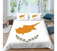 3D Print Easy Care Microfiber Cyprus map Bed Quilt Cover All Season Bedding Set w/ Pillowcase symbolic design style Duvet Cover Sets Breathable Machine Washable for Teens Adults Double（200x200cm）
