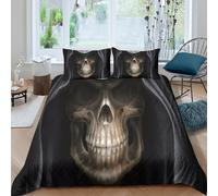 3D Print Easy Care Microfiber Death skull Bed Quilt Cover All Season Bedding Set w/Pillowcase Gothic horror art Duvet Cover Sets Breathable Machine Washable for Teens Adults Single（140x200cm）