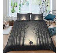 3D Print Easy Care Microfiber Forest Deer Duvet Cover Breathable Bedding Sets with Matching Pillowcase Dark Mystical Comforter Cover All Season Machine Washable for Home Decoration Single（140x200cm）
