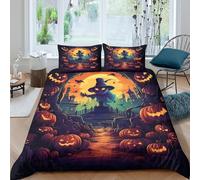 3D Print Easy Care Microfiber Halloween pumpkin Duvet Cover Breathable Bedding Sets with Matching Pillowcase spooky haunted scene Comforter Cover All Season Washable for Home Decor Single（135x200cm）