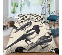 3D Print Easy Care Microfiber Magpie Birds Duvet Cover Set All Season Bedding Set with Pillow Cases Vintage Ornithology Bedding Quilt Cover Easy Care Machine Washable for Home Decor King（220x240cm）