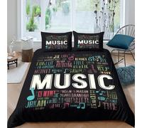 3D Print Easy Care Microfiber Music words art Comforter Cover Breathable Bedding Sets w/Matching Pillowcase Colorful typography Quilt Cover All Season Kids Teens Boys Girls Double（200x200cm）