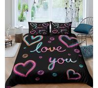 3D Print Easy Care Microfiber neon hearts Duvet Cover Breathable Bedding Sets with Matching Pillowcase glowing romantic design Comforter Cover All Season Washable for Home Decor King（220x240cm）