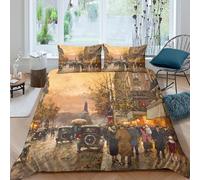 3D Print Easy Care Microfiber Paris street scene Quilt Cover All Season Bedding Set w/ Pillowcase Impressionist urban Duvet Cover Set Easy Care, Washable Kids Teens Boys Girls Super king（260x220cm）