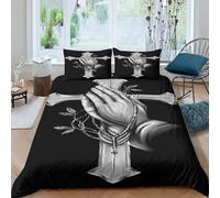 3D Print Easy Care Microfiber prayer hands cross Comforter Cover Breathable Bedding Sets with Matching Pillowcase religious tattoo Quilt Cover All Season Washable for Bedroom Decor Single（135x200cm）