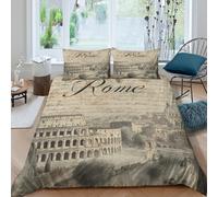 3D Print Easy Care Microfiber Rome l&mark Quilt Cover Set Breathable Bedding Set w/ Pillow Cases Vintage cityscape illust Bedding Quilt Cover All Season Soft Washable Teens Adults Single（140x200cm）