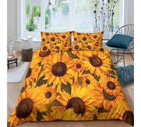 3D Print Easy Care Microfiber Sunflower blooms Comforter Cover All Season Bedding Set with Pillow Shams Artistic floral design Duvet Cover Breathable Washable for Teens Adults Super king（260x220cm）