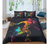 3D Print Easy Care Microfiber tennis player dynamic Comforter Cover Breathable Bedding Sets w/Matching Pillowcase vibrant splash art Quilt Cover All Season Washable Bedroom Decor Single（135x200cm）