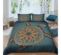 3D Print Easy Care Microfiber Turtle Mandala Art Duvet Cover Breathable Bedding Sets with Matching Pillowcase Boho Decor Style Comforter Cover All Season Washable for Home Decor Single（135x200cm）