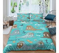 3D Print Easy Care Microfiber Walrus cartoon Comforter Cover Breathable Bedding Sets with Matching Pillowcase Marine animal pattern Quilt Cover All Season Washable for Bedroom Decor King（220x240cm）