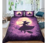 3D Print Easy Care Microfiber Witch flying Bed Quilt Cover All Season Bedding Set w/Pillowcase Halloween fantasy art Duvet Cover Set Breathable for Teens Adults Super king（260x220cm）