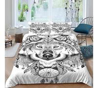 3D Print Easy Care Microfiber Wolf tattoo Quilt Cover All Season Bedding Set w/Pillowcase tribal animal art Duvet Cover Sets Easy Care Machine Washable for Kids Teens Boys Girls Single（140x200cm）