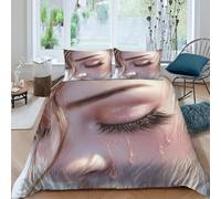 3D Print Easy Care Microfiber woman crying art Quilt Cover Set Breathable Bedding Set with Pillow Cases digital illust Bedding Quilt Cover All Season Soft Washable for Teens Adults Single（135x200cm）
