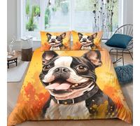 3D Print Easy Care Microfibre Boston Terrier Bed Quilt Cover Easy Care Bedding Pillowcases Artistic Digital Painting Duvet Cover All Season Breathable Washable Home Decor Super king(260x220cm)
