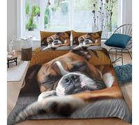 3D Print Easy Care Microfibre Boxer puppy Bedding Quilt Cover Breathable Bedding Set with Pillow Cases Cute sleeping style Duvet Cover All Season Machine Washable for Bedroom Decor Double（200x200cm）
