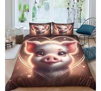 3D Print Easy Care Microfibre Cute pig face Bed Quilt Cover Easy Care Bedding Set w/ Pillowcases Cartoon animal illust Duvet Cover All Season Breathable Washable for Home Decor Single（135x200cm）