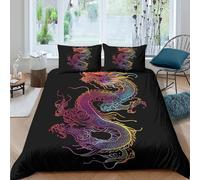 3D Print Easy Care Microfibre Dragon tattoo art Bedding Quilt Cover All Season Bedding Set with Pillow Cases Colorful neon style Quilt Cover Set Soft Washable for Boys Girls Kids Double（200x200cm）