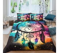 3D Print Easy Care Microfibre Dreamcatcher Bedding Quilt Cover Breathable Bedding Set with Pillow Cases Galaxy Art Style Duvet Cover All Season Machine Washable for Bedroom Decor Single（135x200cm）