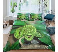 3D Print Easy Care Microfibre Green snake coiled Bed Quilt Cover Easy Care Bedding Set w/ Pillowcases Exotic reptile style Duvet Cover All Season Breathable Washable for Home Decor Single（140x200cm）