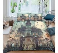 3D Print Easy Care Microfibre Haunted mansion Bedding Quilt Cover All Season Bedding Set w/ Pillowcases Gothic horror illust Bed Quilt Cover Easy Care Soft Washable Boys Girls Kids Double（200x200cm）