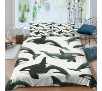 3D Print Easy Care Microfibre Orca whale art Bedding Quilt Cover Breathable Bedding Set with Pillow Cases Marine animal pattern Duvet Cover All Season Washable for Bedroom Decor Single（135x200cm）