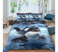 3D Print Easy Care Microfibre Orca whale Bed Quilt Cover Easy Care Bedding Set w/ Pillowcases Marine wildlife photography_ Duvet Cover All Season Breathable Washable for Home Decor Single（140x200cm）
