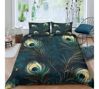 3D Print Easy Care Microfibre peacock feathers Bedding Quilt Cover Breathable Bedding Set with Pillow Cases artistic ornamental Duvet Cover All Season Washable for Bedroom Decor Single（135x200cm）