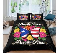 3D Print Easy Care Microfibre PuertoRicoFlag Bedding Quilt Cover All Season Bedding Set w/ Pillowcases TropicalButterflyArt Bed Quilt Cover Easy Care Soft Washable Boys Girls Kids Single（140x200cm）